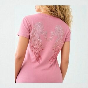 TRUE RELIGION CRYSTAL WING HORSESHOE TEE HEATHER ROSE SIZE  XXXL